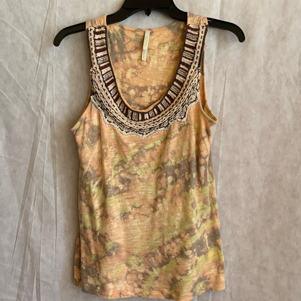 Tie-Dye Sleeveless Top with crocheted yoke